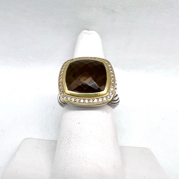 David Yurman Albion 14mm Smoky Quartz Ring with Diamonds and Gold - Picture 6 of 14